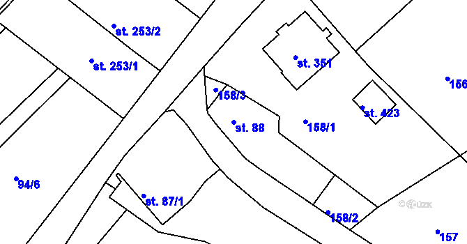 Parcela st. 88 v KÚ Hrabyně, Katastrální mapa