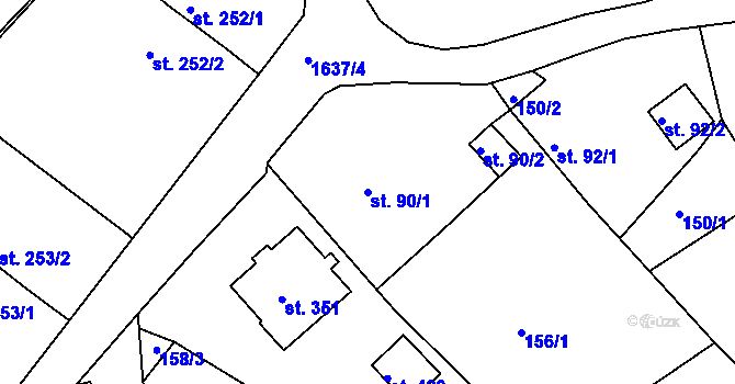 Parcela st. 90/1 v KÚ Hrabyně, Katastrální mapa