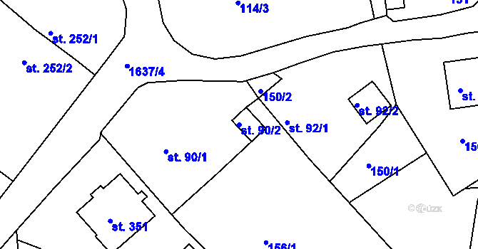 Parcela st. 90/2 v KÚ Hrabyně, Katastrální mapa