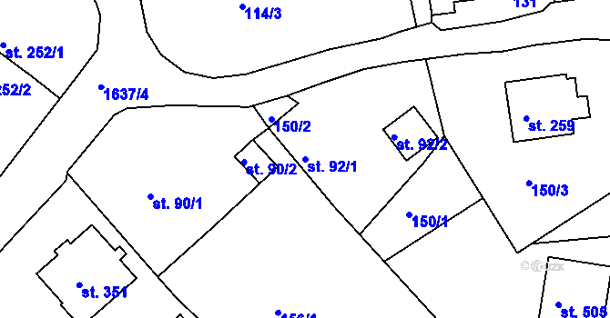 Parcela st. 92/1 v KÚ Hrabyně, Katastrální mapa