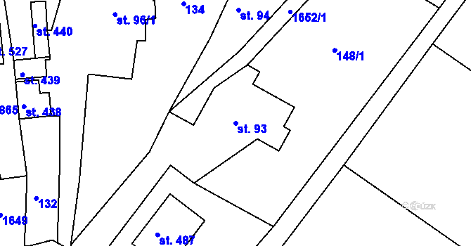 Parcela st. 93 v KÚ Hrabyně, Katastrální mapa