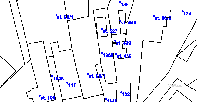 Parcela st. 98/2 v KÚ Hrabyně, Katastrální mapa