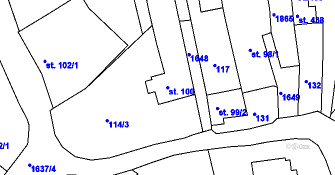 Parcela st. 100 v KÚ Hrabyně, Katastrální mapa