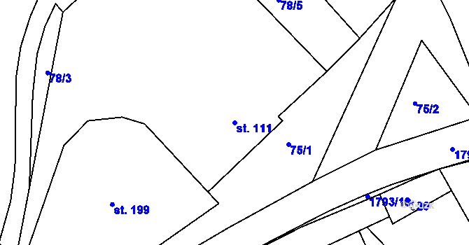 Parcela st. 111 v KÚ Hrabyně, Katastrální mapa