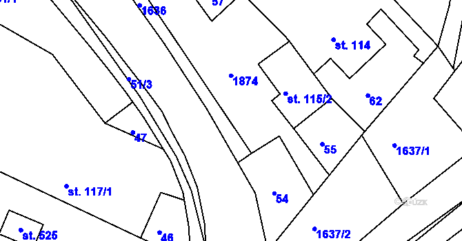 Parcela st. 115/1 v KÚ Hrabyně, Katastrální mapa