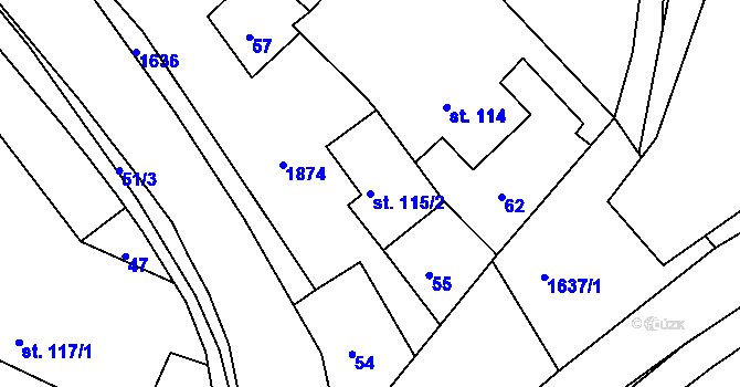 Parcela st. 115/2 v KÚ Hrabyně, Katastrální mapa