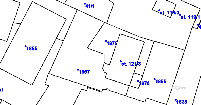 Parcela st. 121/1 v KÚ Hrabyně, Katastrální mapa
