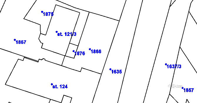Parcela st. 121/2 v KÚ Hrabyně, Katastrální mapa