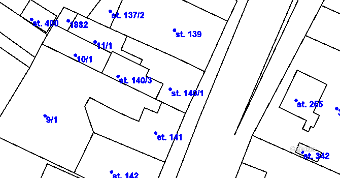 Parcela st. 140/1 v KÚ Hrabyně, Katastrální mapa