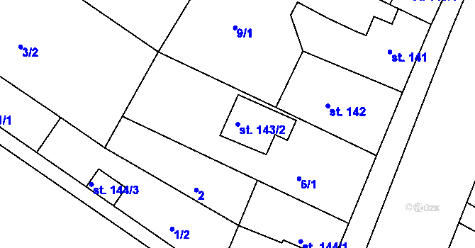 Parcela st. 143/2 v KÚ Hrabyně, Katastrální mapa