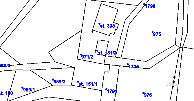 Parcela st. 151/2 v KÚ Hrabyně, Katastrální mapa