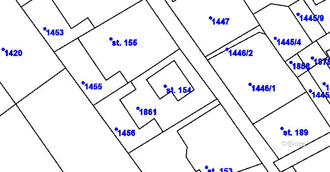 Parcela st. 154 v KÚ Hrabyně, Katastrální mapa