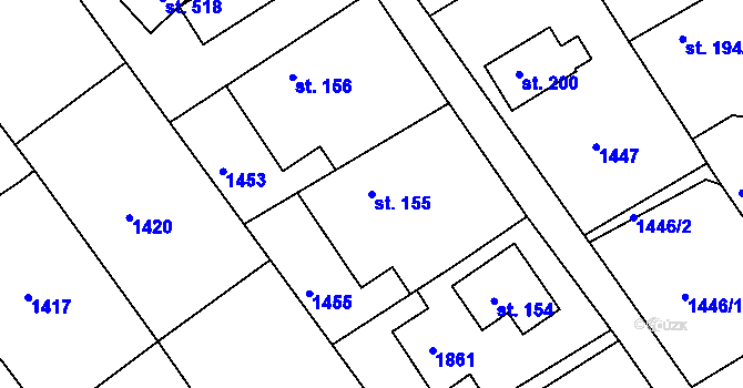 Parcela st. 155 v KÚ Hrabyně, Katastrální mapa