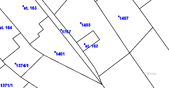 Parcela st. 162 v KÚ Hrabyně, Katastrální mapa