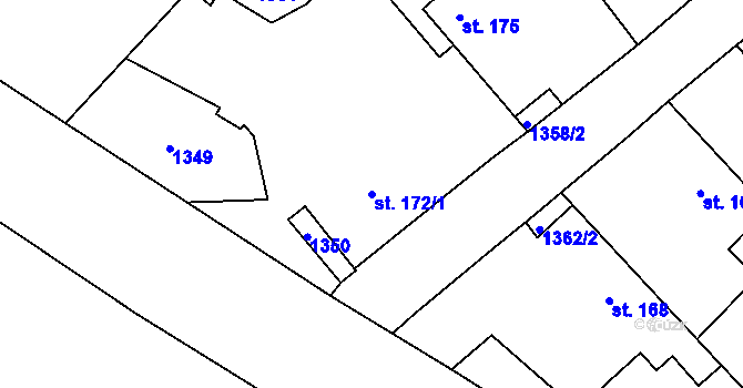 Parcela st. 172/1 v KÚ Hrabyně, Katastrální mapa