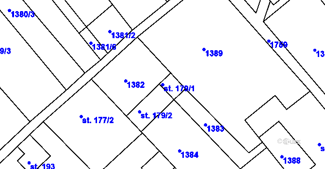 Parcela st. 179/1 v KÚ Hrabyně, Katastrální mapa