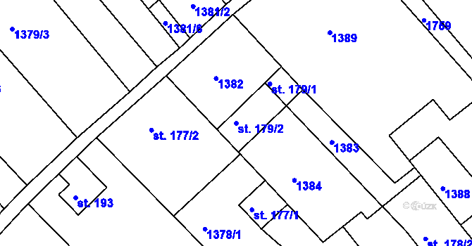 Parcela st. 179/2 v KÚ Hrabyně, Katastrální mapa