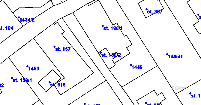 Parcela st. 188/2 v KÚ Hrabyně, Katastrální mapa