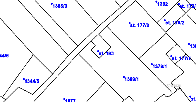 Parcela st. 193 v KÚ Hrabyně, Katastrální mapa