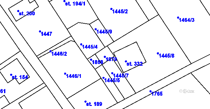 Parcela st. 194/3 v KÚ Hrabyně, Katastrální mapa