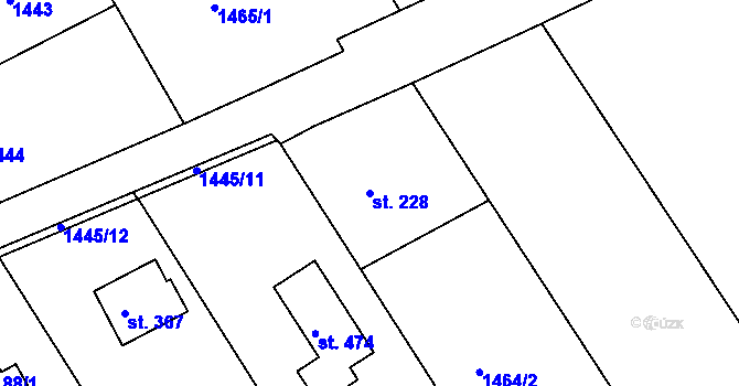 Parcela st. 228 v KÚ Hrabyně, Katastrální mapa