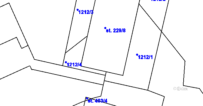 Parcela st. 229/8 v KÚ Hrabyně, Katastrální mapa