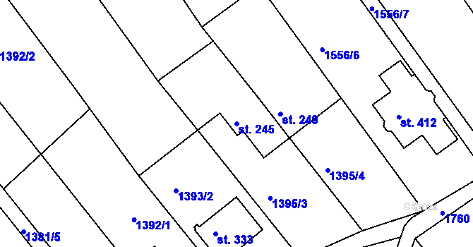 Parcela st. 245 v KÚ Hrabyně, Katastrální mapa