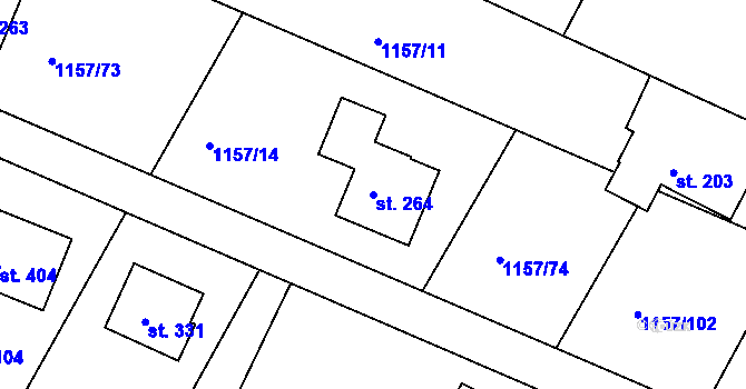 Parcela st. 264 v KÚ Hrabyně, Katastrální mapa