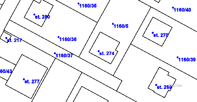 Parcela st. 274 v KÚ Hrabyně, Katastrální mapa