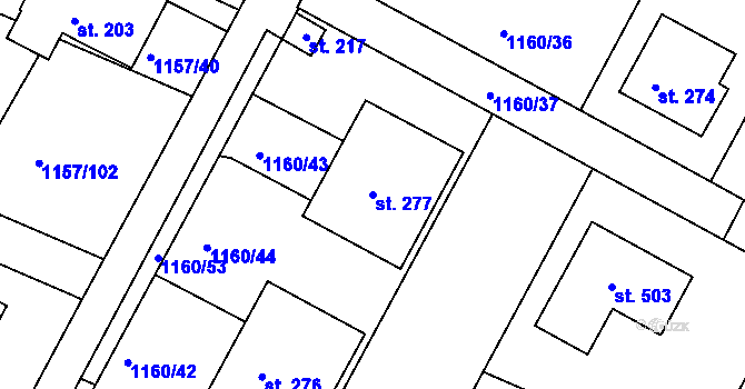 Parcela st. 277 v KÚ Hrabyně, Katastrální mapa