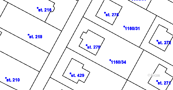 Parcela st. 279 v KÚ Hrabyně, Katastrální mapa