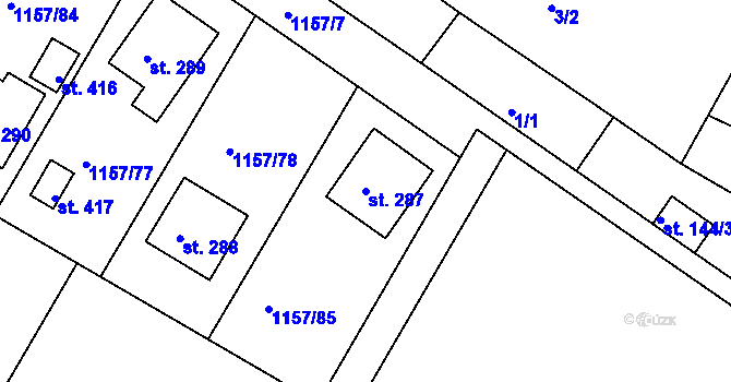 Parcela st. 287 v KÚ Hrabyně, Katastrální mapa