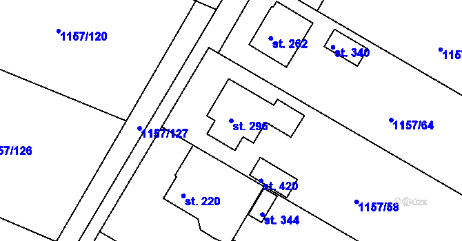 Parcela st. 296 v KÚ Hrabyně, Katastrální mapa