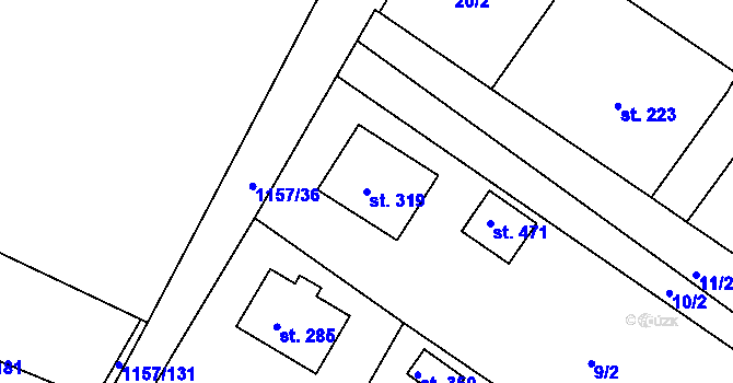 Parcela st. 319 v KÚ Hrabyně, Katastrální mapa