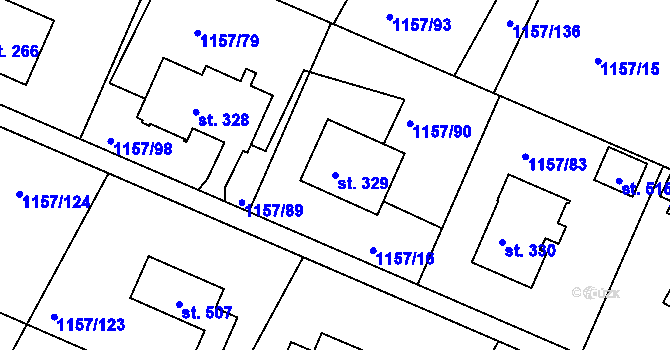 Parcela st. 329 v KÚ Hrabyně, Katastrální mapa