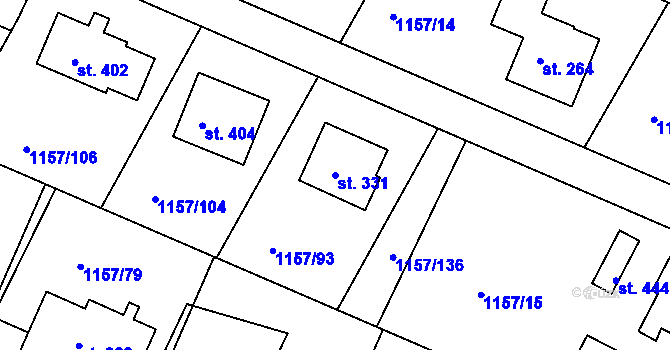 Parcela st. 331 v KÚ Hrabyně, Katastrální mapa