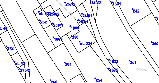 Parcela st. 334 v KÚ Hrabyně, Katastrální mapa