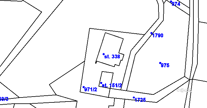 Parcela st. 338 v KÚ Hrabyně, Katastrální mapa