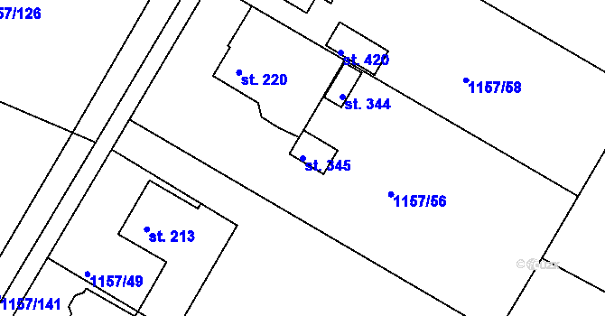 Parcela st. 345 v KÚ Hrabyně, Katastrální mapa