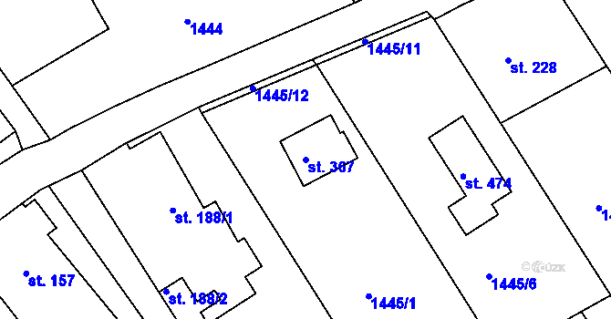 Parcela st. 367 v KÚ Hrabyně, Katastrální mapa