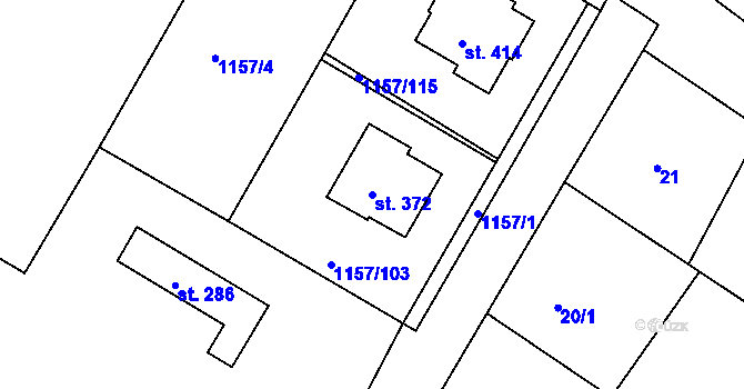Parcela st. 372 v KÚ Hrabyně, Katastrální mapa