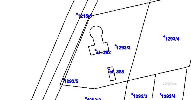 Parcela st. 382 v KÚ Hrabyně, Katastrální mapa