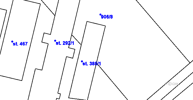 Parcela st. 385/2 v KÚ Hrabyně, Katastrální mapa