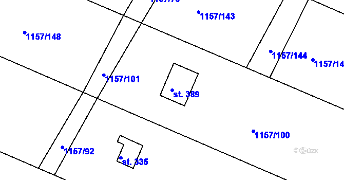 Parcela st. 389 v KÚ Hrabyně, Katastrální mapa