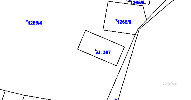 Parcela st. 397 v KÚ Hrabyně, Katastrální mapa