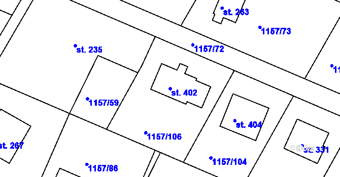 Parcela st. 402 v KÚ Hrabyně, Katastrální mapa