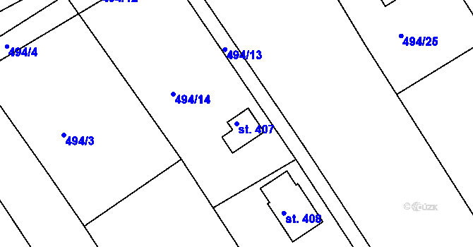 Parcela st. 407 v KÚ Hrabyně, Katastrální mapa