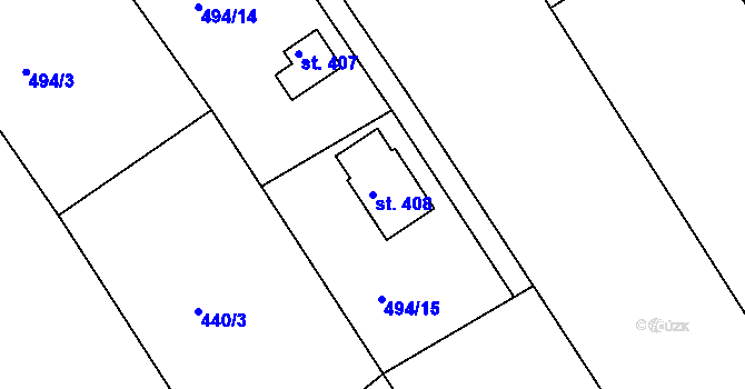 Parcela st. 408 v KÚ Hrabyně, Katastrální mapa