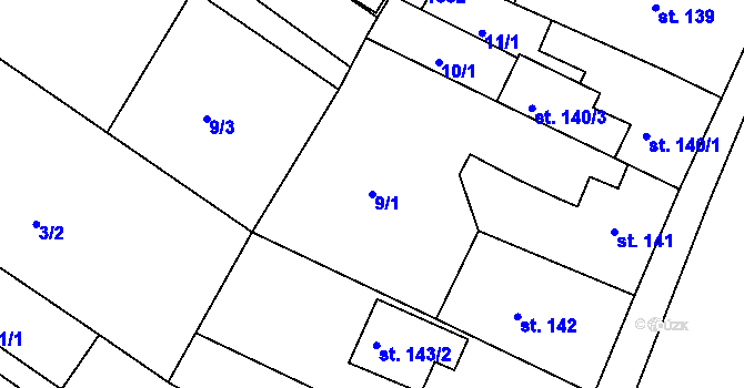 Parcela st. 9/1 v KÚ Hrabyně, Katastrální mapa