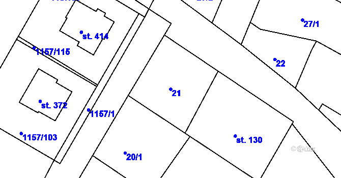 Parcela st. 21 v KÚ Hrabyně, Katastrální mapa